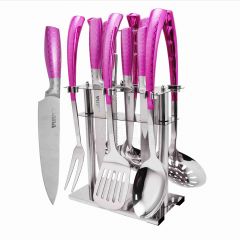 12PCS pink kitchen laser + Paint factory wholesale stainless steel kitchenware spatula set kitchenware