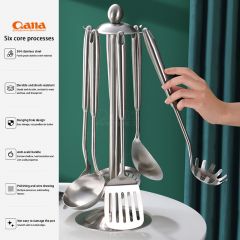 Stainless Steel Utensils with Holder Heat-resistant 7 Pieces Set Kitchenware Cooking Tools Kitchen Utensil Set