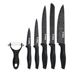 Non-stick spray paint Knife Tail handle 6pcs knife Black Spray Dot Chef's Meat Cutter Bread Knife Gift set