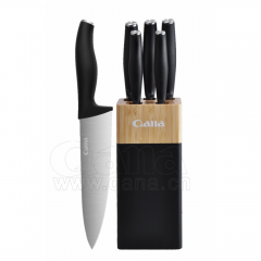 6-Piece Knife Set with Plastic Handle Wooden Stand