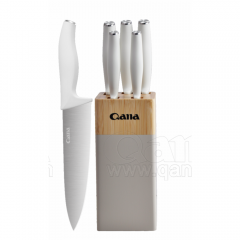 6-Piece Knife Set with Plastic Handle &amp;amp; Wooden Stand