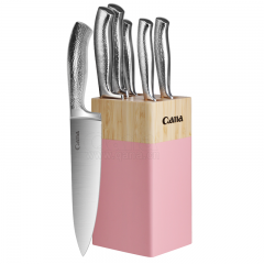 6PCS Knife Set with Hammered Finish and Hollow Handle