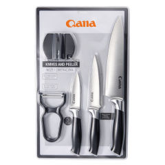 Kitchen chopping knife, chef's knife, vegetable peeler, pruning shears, knife sharpener