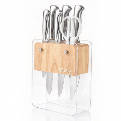 Wooden hollow handle knife set - Solid wood chef knife with wooden knife holder for storage