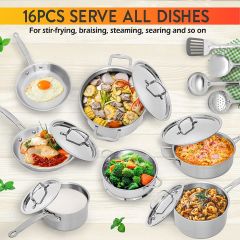 Anyfish Stainless Steel Cookware 16PC Cookware Set Includes Saucepans Steamer and Lids