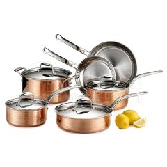 QANA Factory Wholesale OEM 10pcs Copper Pot set three layers copper stainless steel cookware soup stock pots kitchen cooking pot