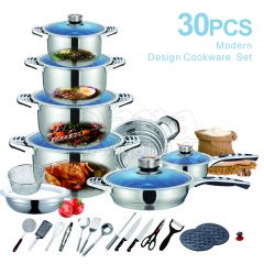 30 piece wide rimmed pot in blue glass