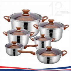 12pcs rolled edge pot brown glass lid