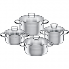 Tuscany 4-Piece Induction Saucepan Set with Glass Lid, Partially Matted Stainless Steel, Induction Pots Set, Uncoated