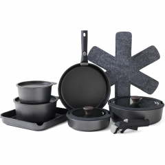17 Piece Pots and Pans Set, Nonstick Detachable Handle Cookware, Induction Kitchen Cookware Set with Removable Handle, Healthy Non Stick RV Cookware, Oven Safe, PFOA Free (Black)