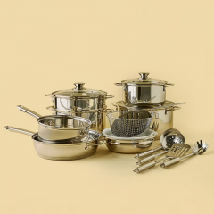 18 Piece Cookware Set - Stainless Steel Pots, Pans, Kitchen Utensils Set - High Quality - For Cooking - Frying Pan, Casserole With Lid, Saucepan With Lid, Kitchen Tools, Steamer -26/24/20 cm Silver