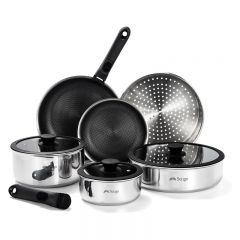 New Model Hybrid Nonstick Cookware Set 19-Piece Stainless Steel Pots and Pans Set with Removable Handles