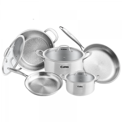 8PCS Three-layer steel Hammer-patterned pot