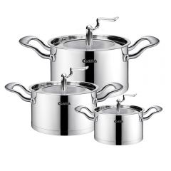 Factory customized stainless steel utensils silver kitchen accessories cookware set 6pcs pots and pans set with Glass Lids 304