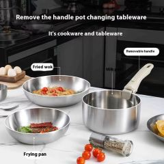 Three-layer steel detachable cookware
