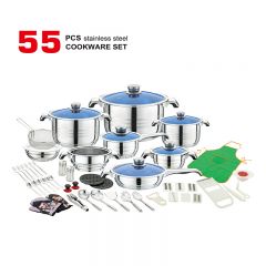 55pcs Modern Stainless Steel Cookware Set Essentials for Kitchen Cooking with Metal Lid