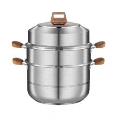 Stainless Steel Soup Pot Double Layer Steamer Cooking Pot With Wooden Handle