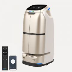 Smart hotel delivery robot with elevator access, automatic voice-controlled meal and item delivery in guest rooms, autonomous navigation