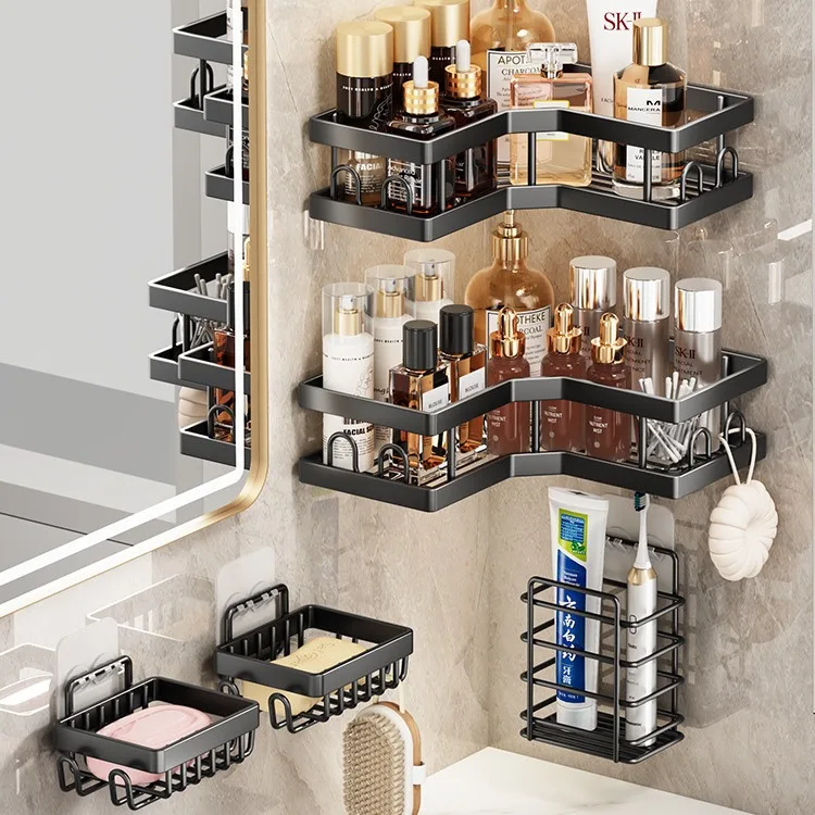 Home Hotel Bathroom Toothbrush Organizer Shelf Wall Mounted Toiletries Storage Soap Basket Rack Easy Installation Drying Holder