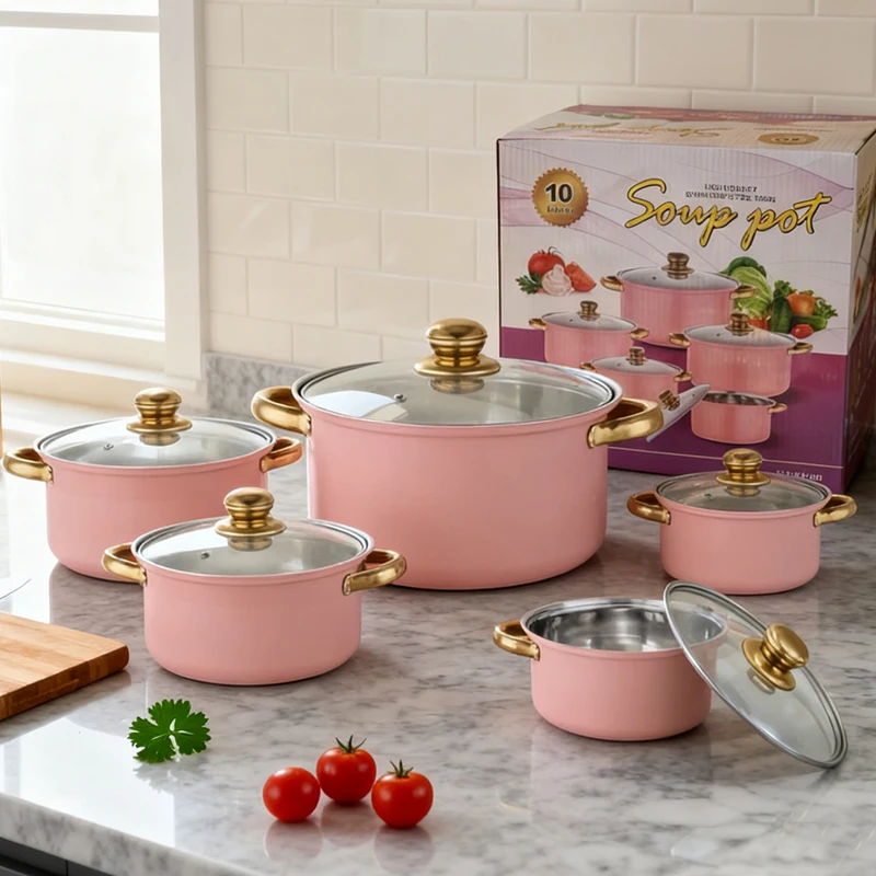 Color 10piece Kitchen Soup Pot Set Mirror Polished Stainless Steel Induction Cookware Set Cooking Utensils Casseroles