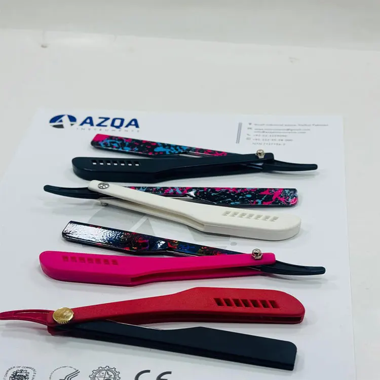 Professional Stainless Steel Folding Straight Edge Razor Colorful Handles Various Designs Face Single Blade Barber Shaving