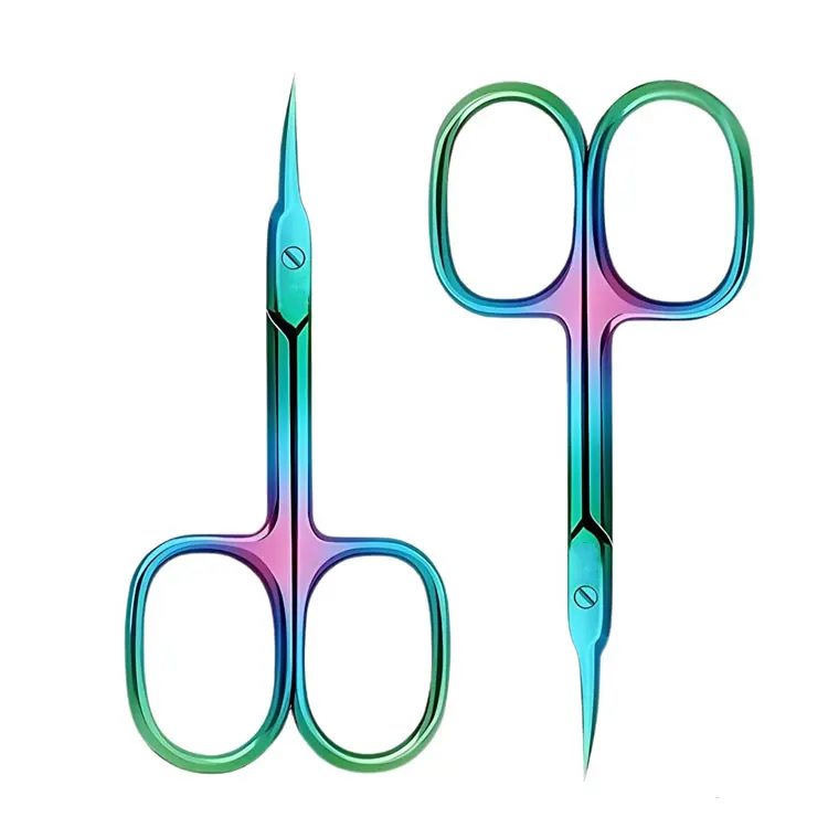 Trending Stainless Steel Rainbow Titanium Coated Curved Cuticle Scissors Fine Sharp Blades Right-handed For Adults Manicure