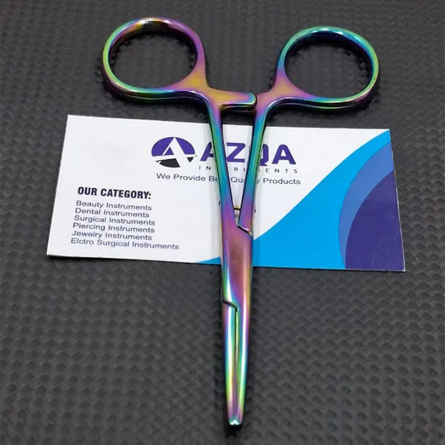 Stainless Steel Rainbow Titanium Coated Fishing Forceps Long Straight Jaws Locking Clamp Finger Ring Handles Aif526 Poly Bag