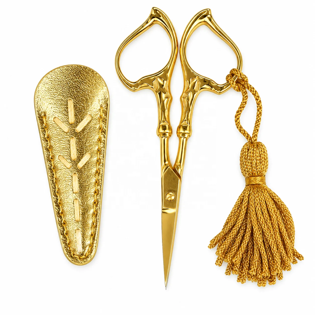 Elegant Stainless Steel Art Nouveau Embroidery Scissors Gold Plasma Coated With Gold Pouch For Sewing Craft And Needlework