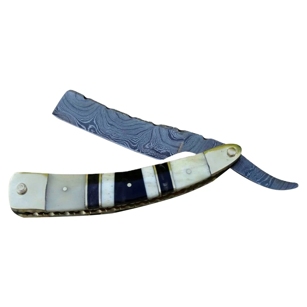 Premium Damascus Steel Straight Shaving Razor With Bone Handle For Manual Wet Shaving Men Grooming And Barber Use