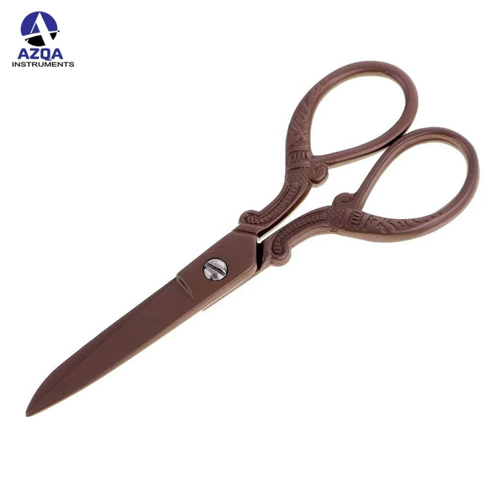 Artisan Stainless Steel Brown Tailor Scissors With Ornate Embossed Handles And Long Straight Blades For Fabric Textile &amp; Sewing
