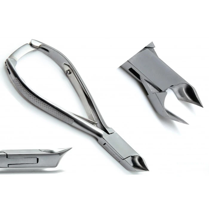 Professional Stainless Steel Moon Shaped Toenail Nipper With Textured Handle And Back Lock For Podiatry Manicure And Pedicure