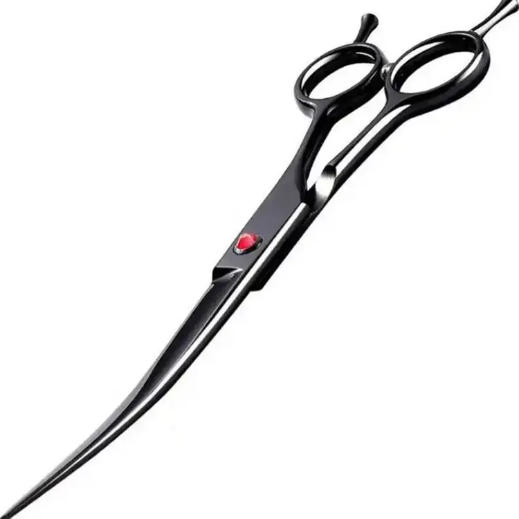Wholesale Black Coated Stainless Steel Right-handed Dog Grooming Scissors 7.5 Inch With Finger Rest And Blunt Curved Blades