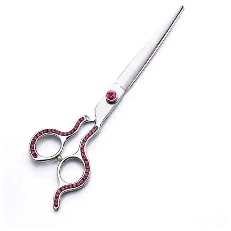 Wholesale Stainless Steel Right-handed Blunt Tip Pet Grooming Scissors Decorative Pink Rhinestone Handles Dog Cat Hair Cutting