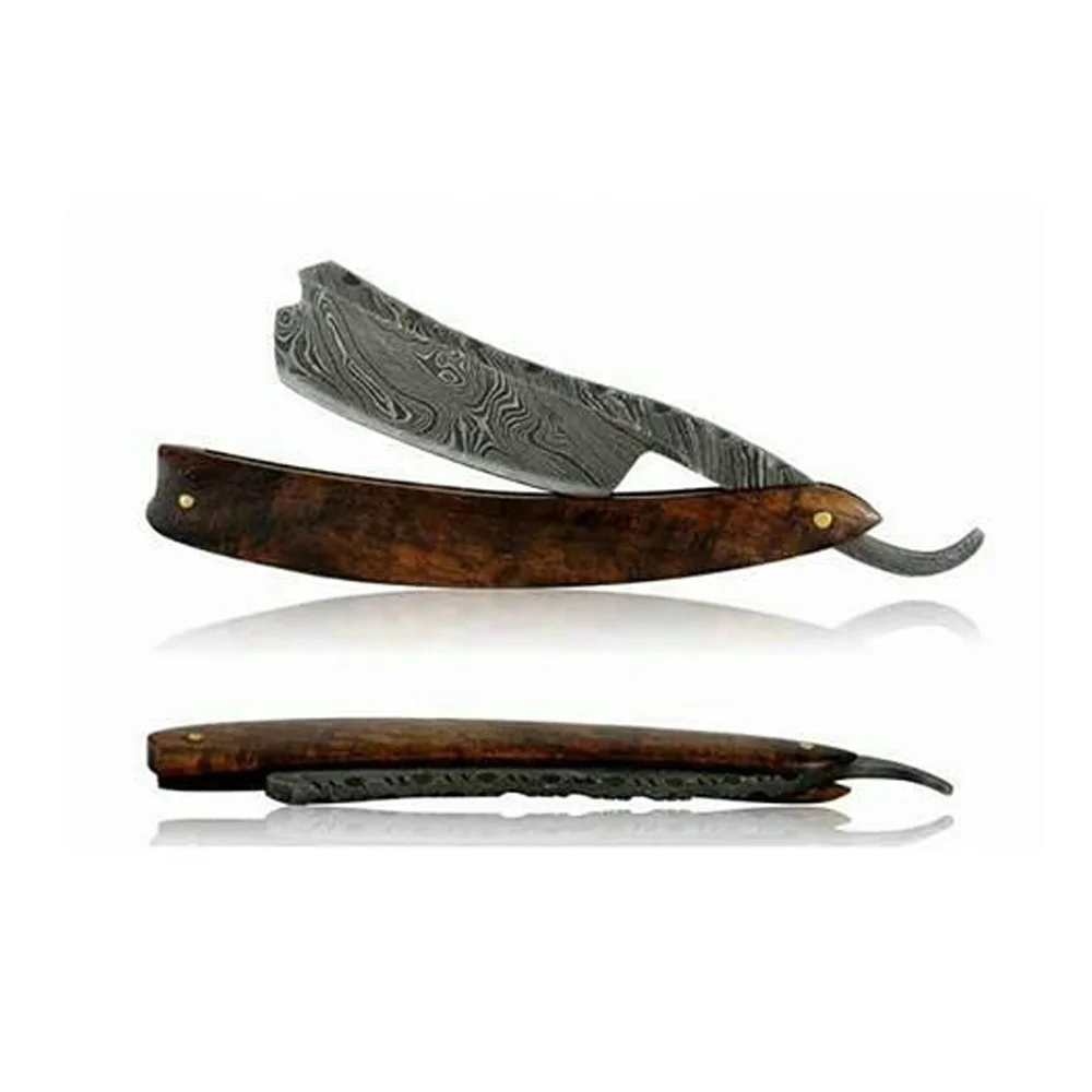 Hot Stainless Steel Straight Edge Folding Razor Knife With Damascus Blade For Men Beard Shaving And Barber Use