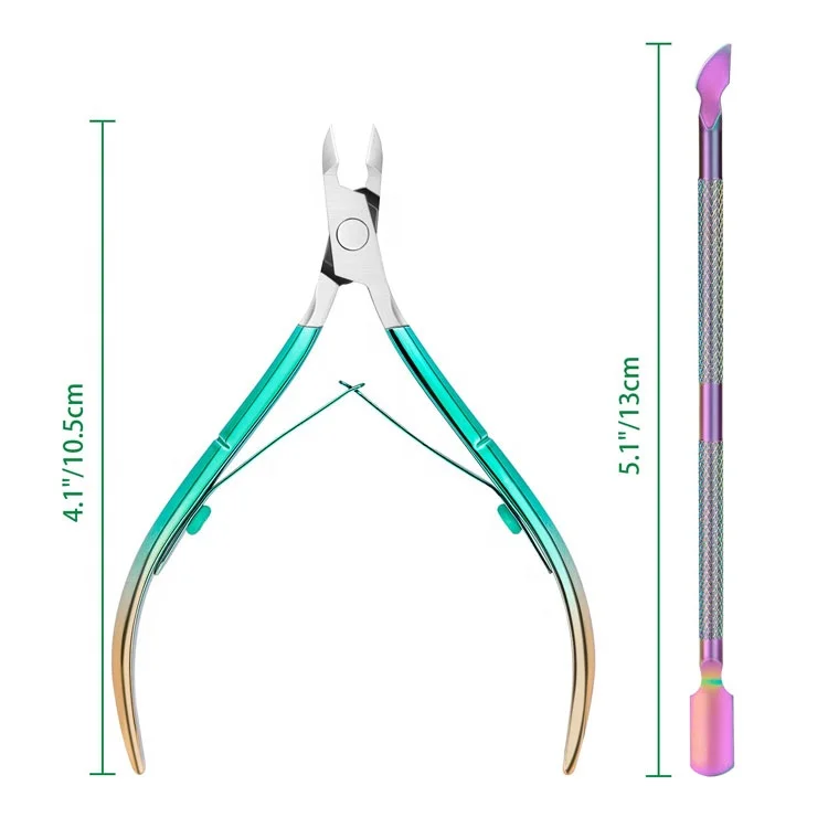 Professional Durable Stainless Steel Cuticle Cutter Nipper And Pusher With Sharp Blade Tip For Manicure Pedicure Feet Care