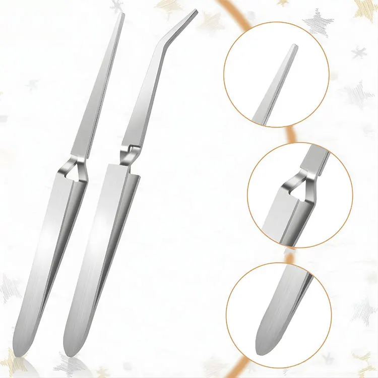 Stainless Steel Reverse Action Tweezers Set With Straight And Curved Tips For Eyelash Extension Makeup And Beauty Use