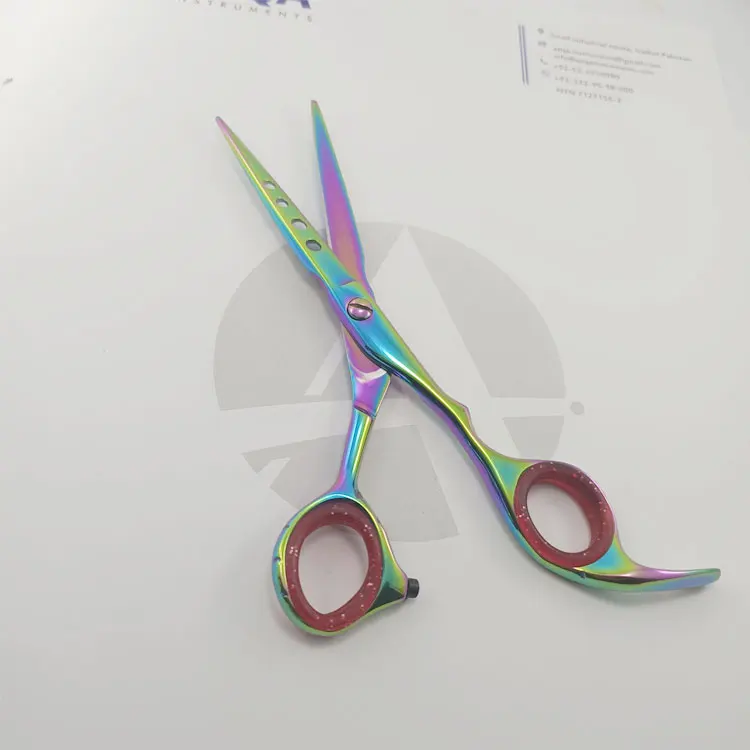 Rainbow Coated Right-handed Barber Hair Cutting Scissors Silicone Rings Medium Handle Finger Rest Professional Hair Styling