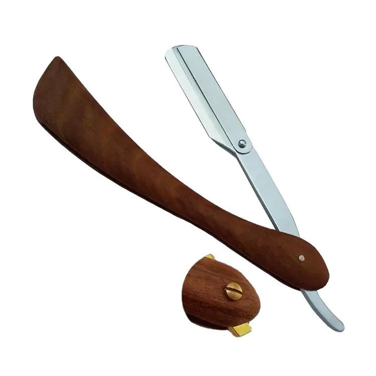 Folding Barber Straight Razor With Wooden Handle For Professional Shaving Hair Styling Grooming And Barber Shop Use