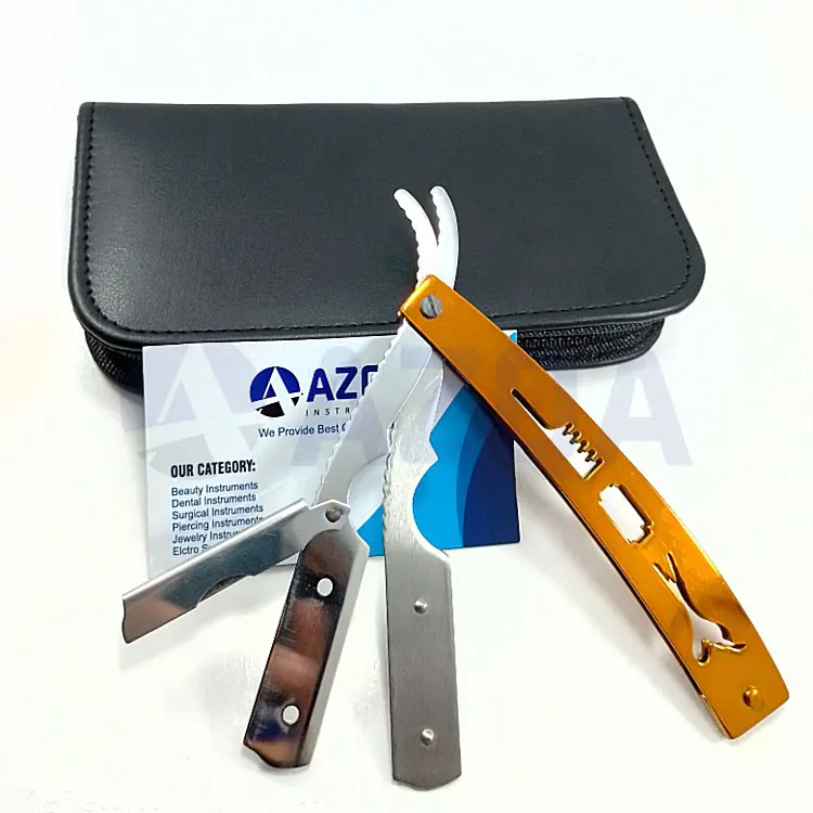 Stainless Steel Folding Barber Straight Razor Plastic Handle Gold Color For Professional Body Face Shaving Hair Styling Grooming