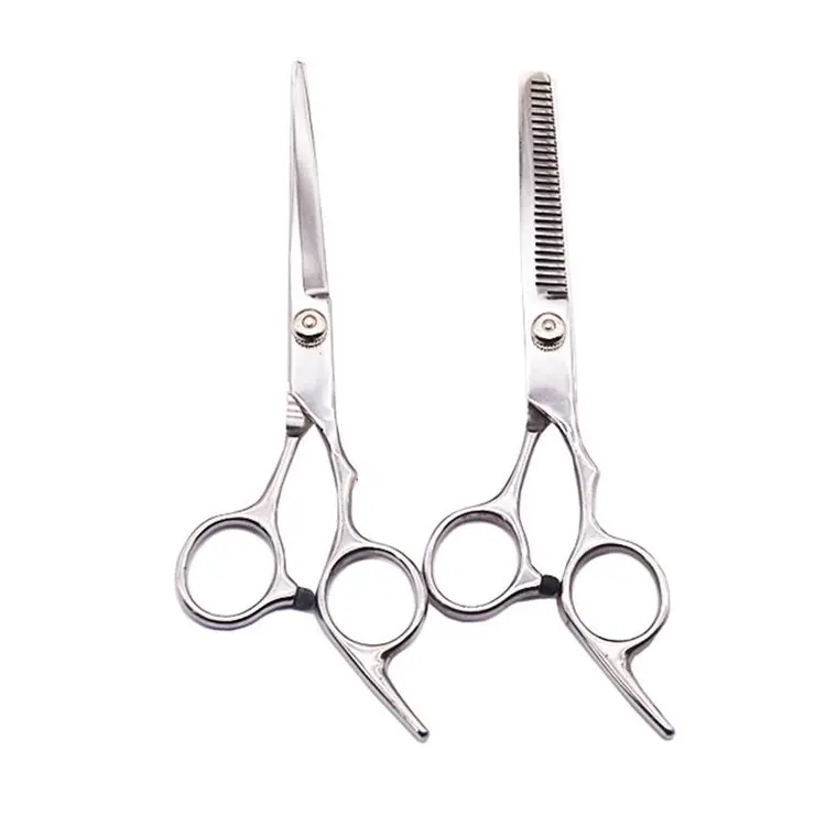 Professional Silver Stainless Steel Right-handed Hair Cutting Scissors Thinning Shears Blunt-tip Adjustable Screw Finger Rest
