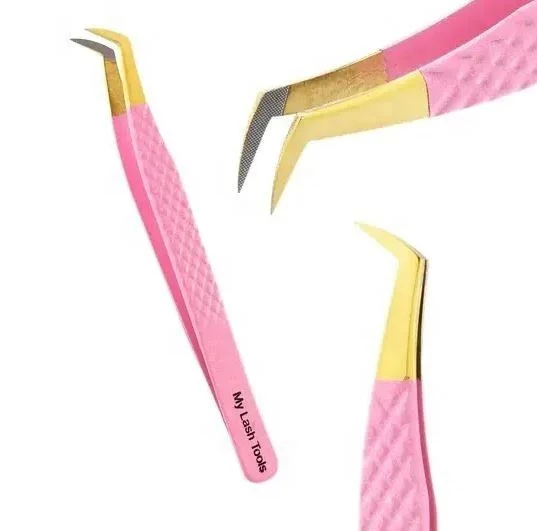 Wholesale Professional Stainless Steel L Type 3d Eyelash Tweezers Fiber Tip Lash Extension Tool Custom Logo