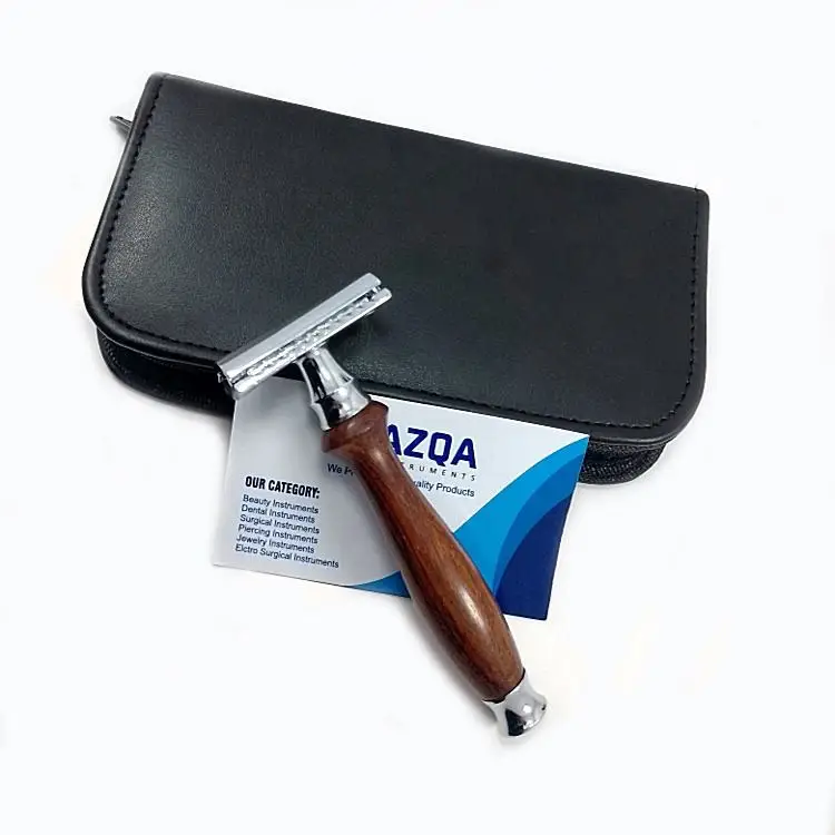 Wholesale Double Edge Safety Razor For Men Wooden Handle Travel Case Smooth Shaving Reusable Beard Grooming Tool