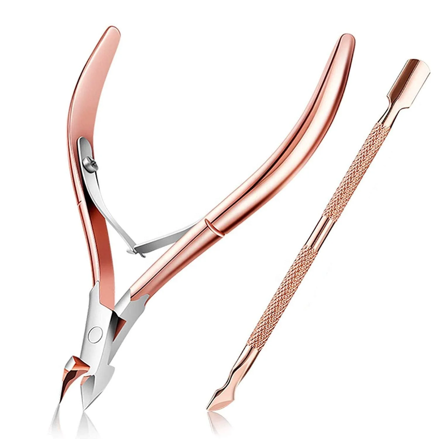 Wholesale Rose Gold Stainless Steel Cuticle Nipper And Pusher Manicure Pedicure Tool For Fingernail Toenail Care