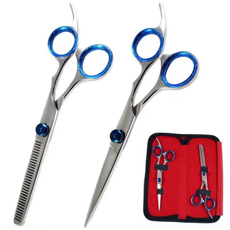 Wholesale Professional Stainless Steel Barber Hair Cutting Thinning Scissors Set Right-handed Adjustable Screw Finger Rest Pu