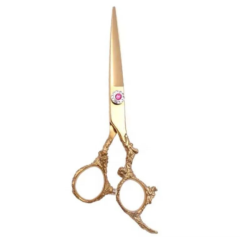 Wholesale Stainless Steel Gold Plasma Coated Dragon Handle Barber Scissors With Sharp Blades For Salon Hair Cutting