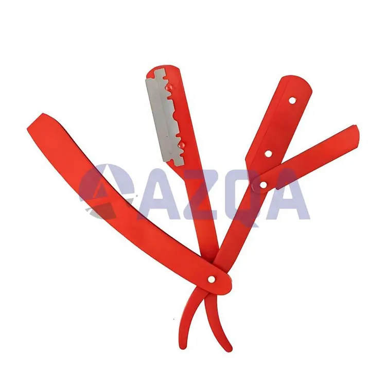 Red Stainless Steel Straight Razor With Replaceable Blade Holder For Professional Male Barber Face Shaving And Grooming