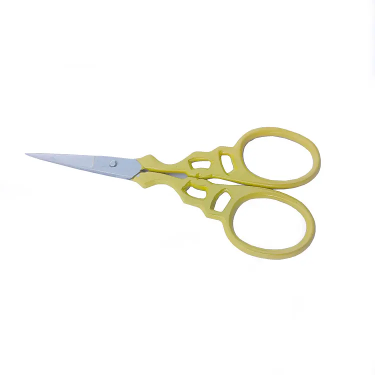 Stainless Steel Decorative Embroidery Scissors With Yellow Ornate Patterned Handles For Sewing Needlework And Thread Cutti