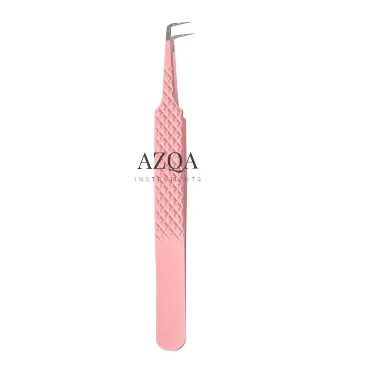 Stainless Steel Pink Powder Coated L Type 3d Eyelash Extension Tweezers For Professional Lash Application And Styling
