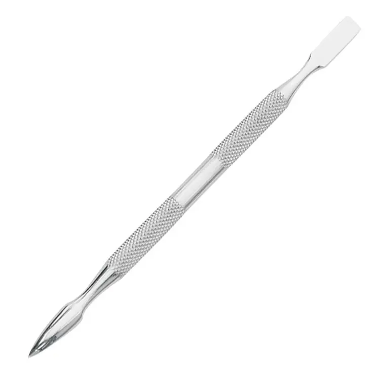 Stainless Steel Dual Ended Cuticle Pusher And Nail Cleaner With Textured Grip For Professional Manicure And Nail Care