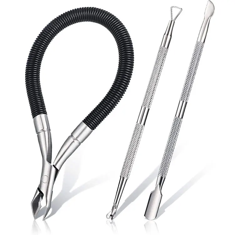 Stainless Steel Adult Manicure Pedicure Tools Set With Cuticle Pusher Scraper Spring Handle Nail Cuticle Nipper-durable Portable